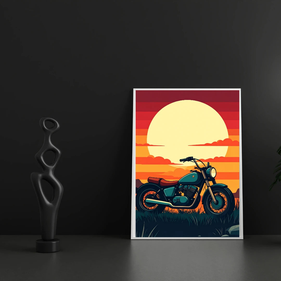 Retro Sunset Ride - Vintage Motorcycle Canvas Wall Art