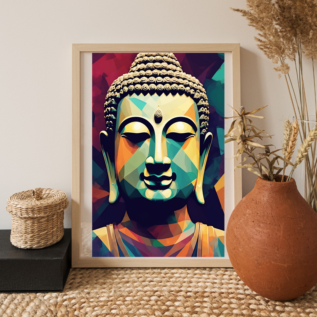 Geometric Buddha Pop Art - Modern Spiritual Canvas Painting
