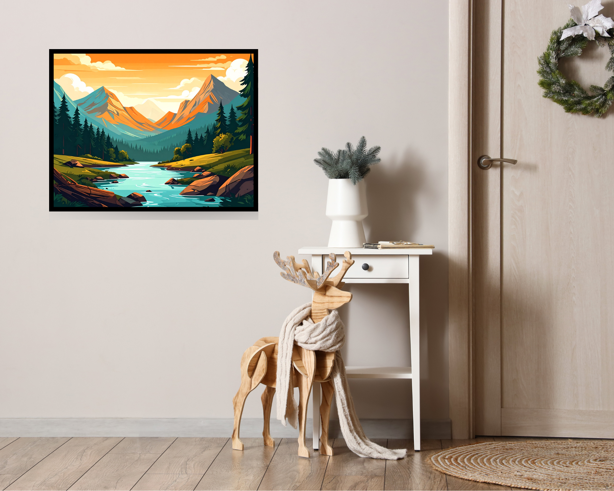 Mountain River Landscape Art - Vintage Travel Poster Canvas