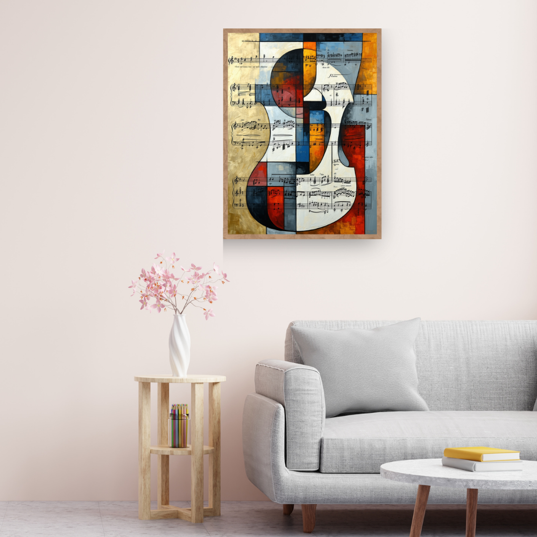 Abstract Cubist Guitar Art - Musical Collage Canvas Painting