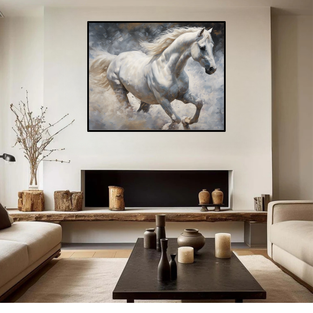 Running White Horse Art - Premium Canvas Wall Painting
