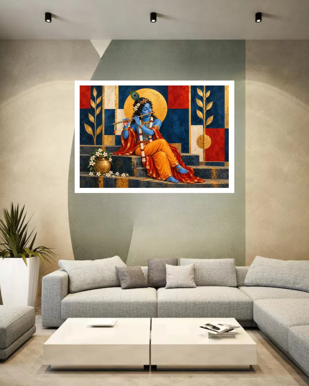 Divine Lord Krishna Playing Flute – Wall Art Canvas