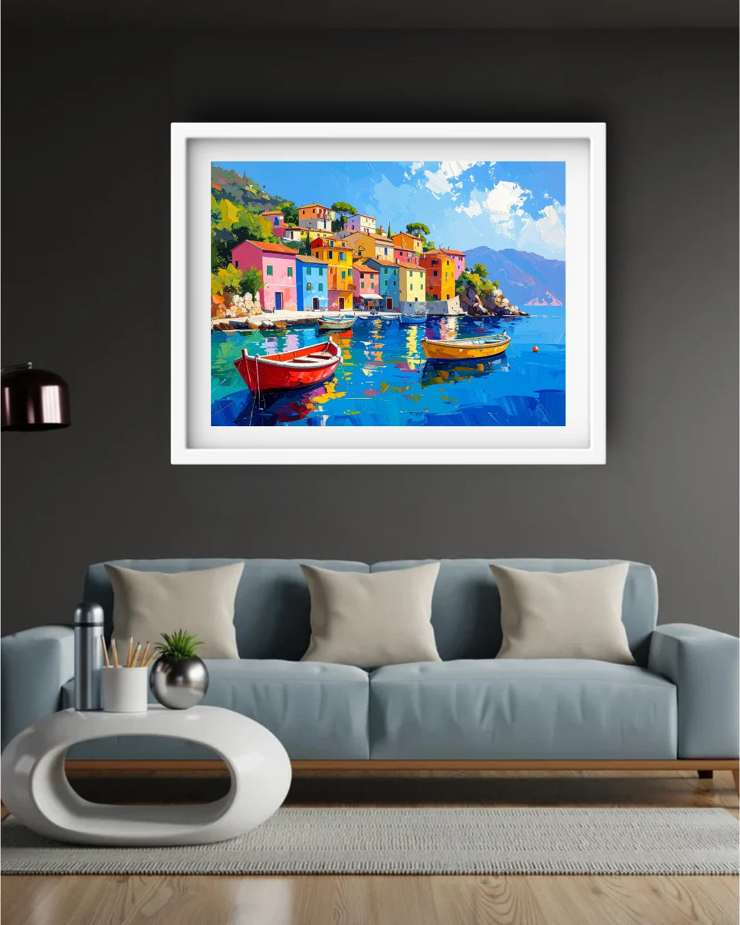 Colorful Coastal Village Boat - Wall Art Canvas WallArtVibes