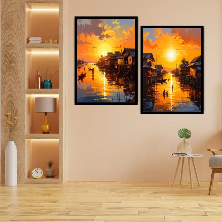 Riverside in Radiant Light - Set Of 2 - Wall Art Canvas WallArtVibes