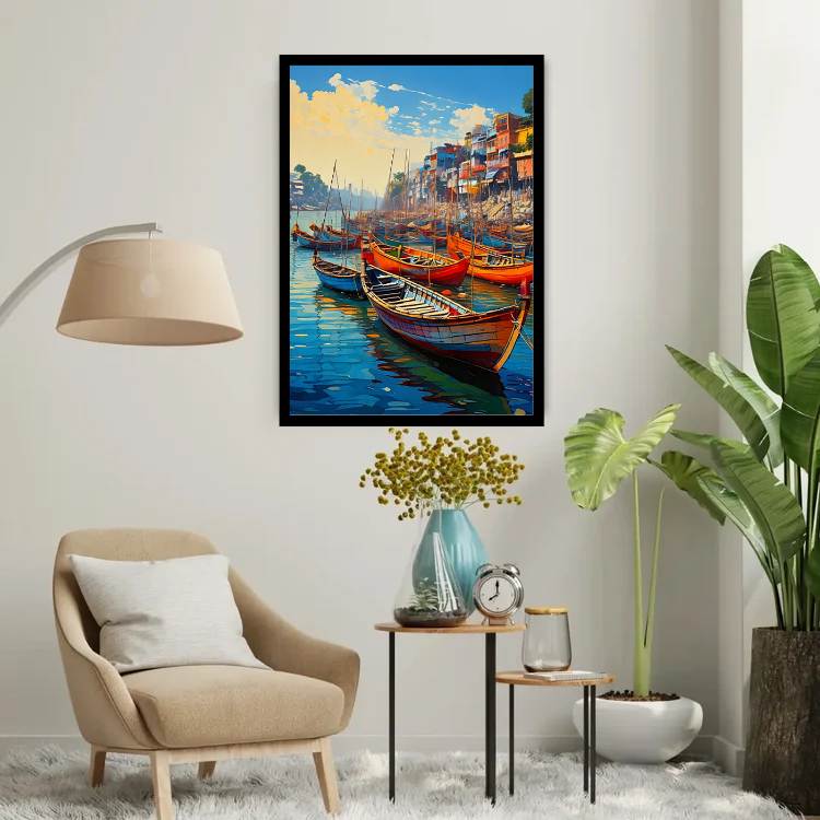 Banaras Boats on the Ghat – Wall Art Canvas WallArtVibes
