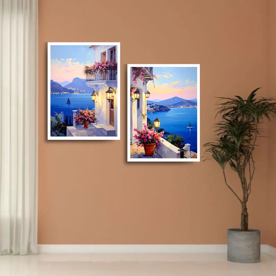 Coastal balcony view canvas painting wall art