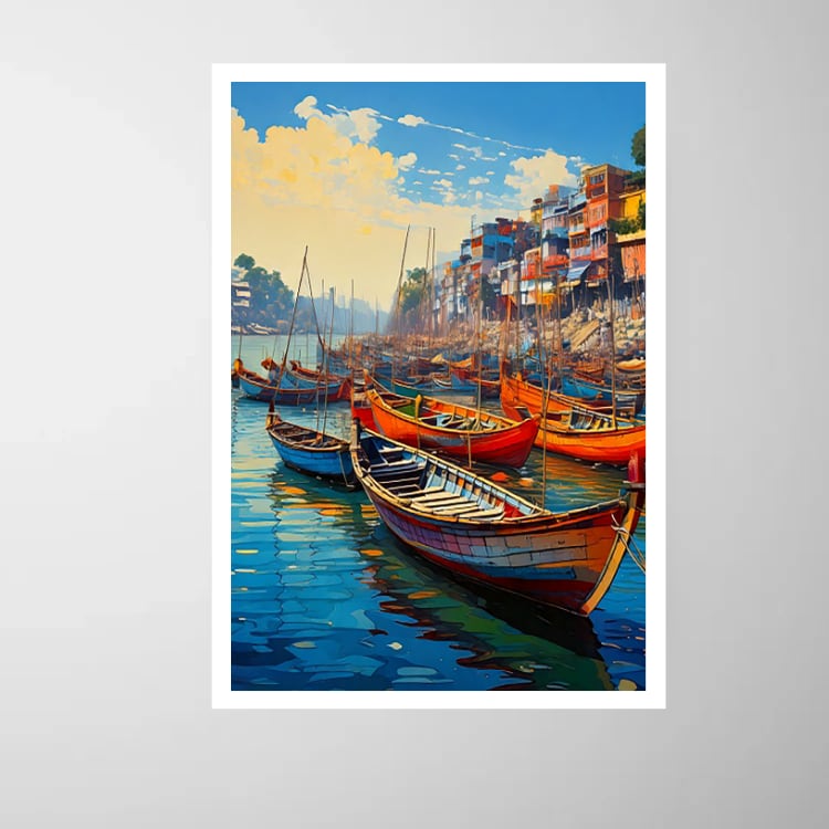 Banaras Boats on the Ghat – Wall Art Canvas WallArtVibes