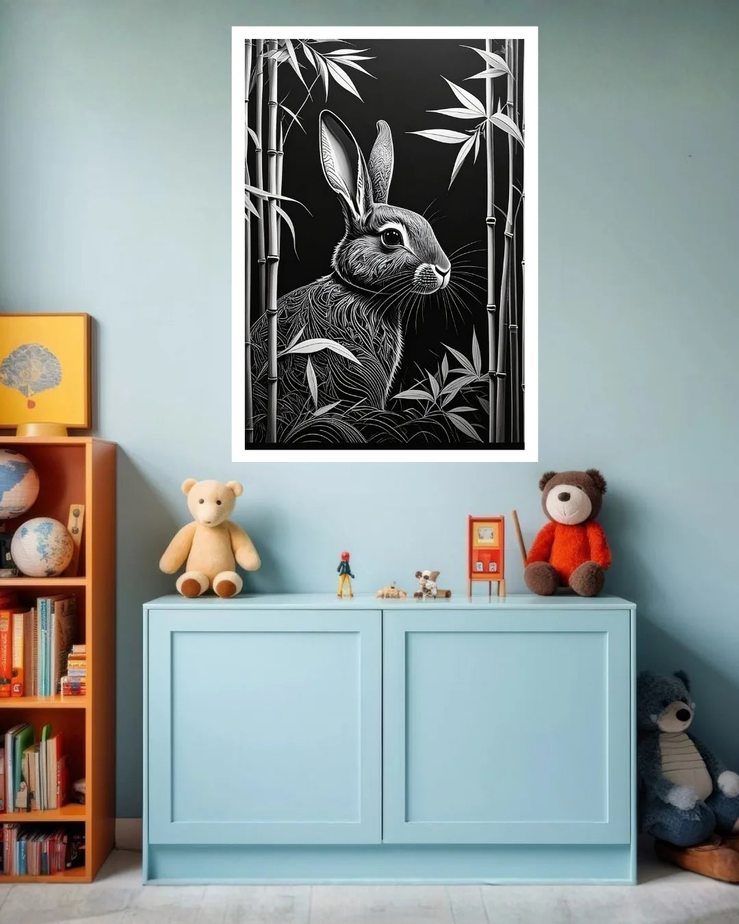 Monochrome Rabbit in Bamboo – Wall Art Canvas