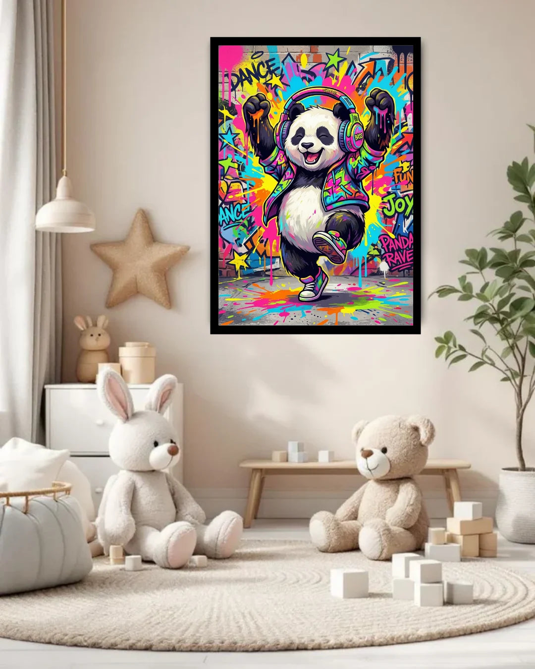 Colorful panda poster in a child&