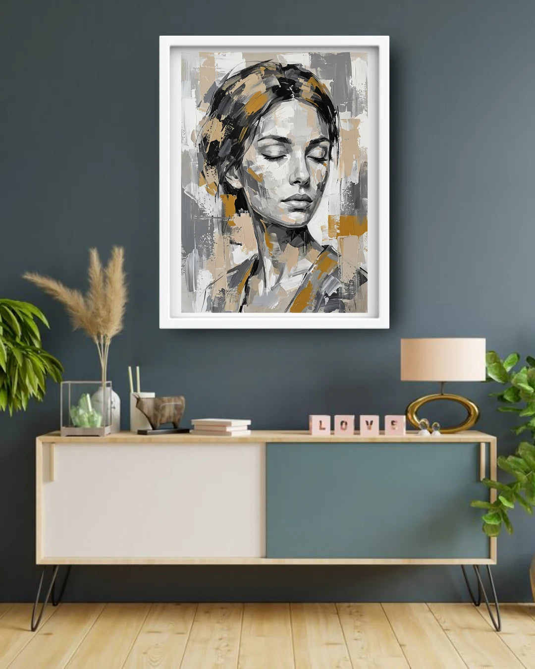 Framed abstract art of a woman&