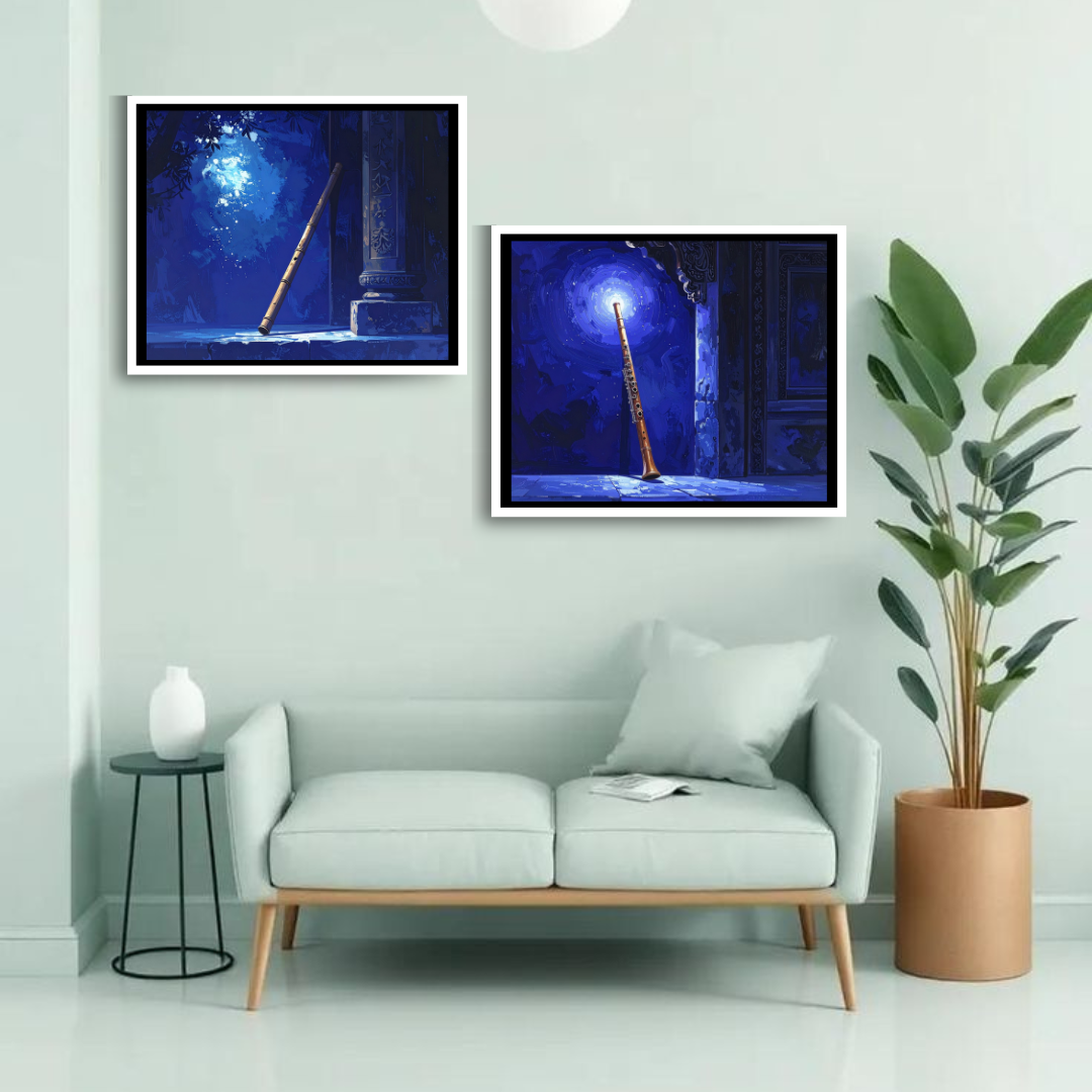 Mystical Bansuri Flute Moonlight Canvas Art Set of 2