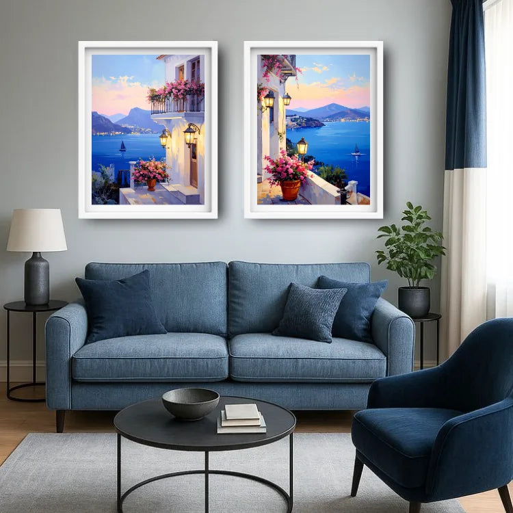 Mediterranean Sea View Balcony Art – Coastal Sunset- Wall Art Canvas