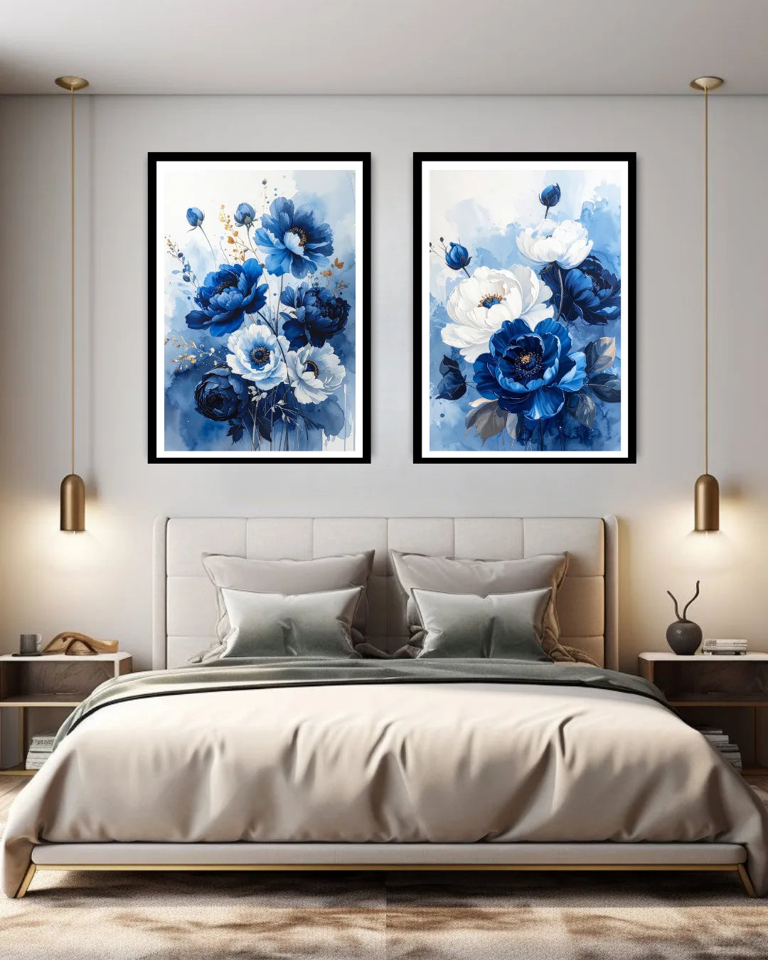 Blue Floral Wall Art Set - Wall Art Canvas WallArtVibes