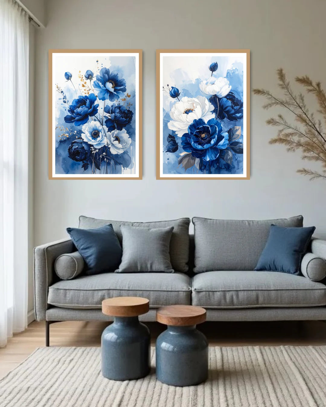Blue Floral Wall Art Set - Wall Art Canvas WallArtVibes