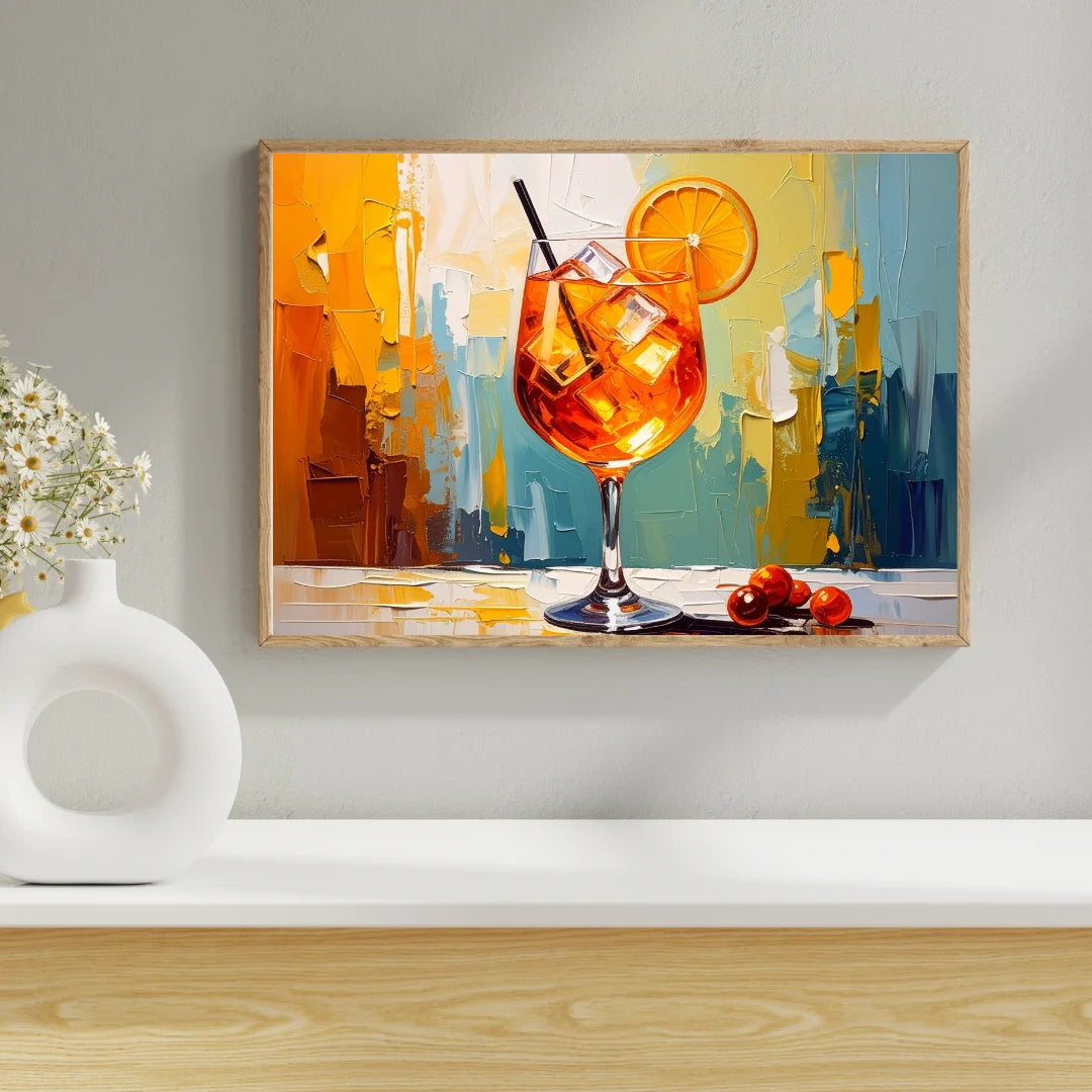 Vibrant Orange Cocktail Glass Art Print - Contemporary Kitchen Wall Decor