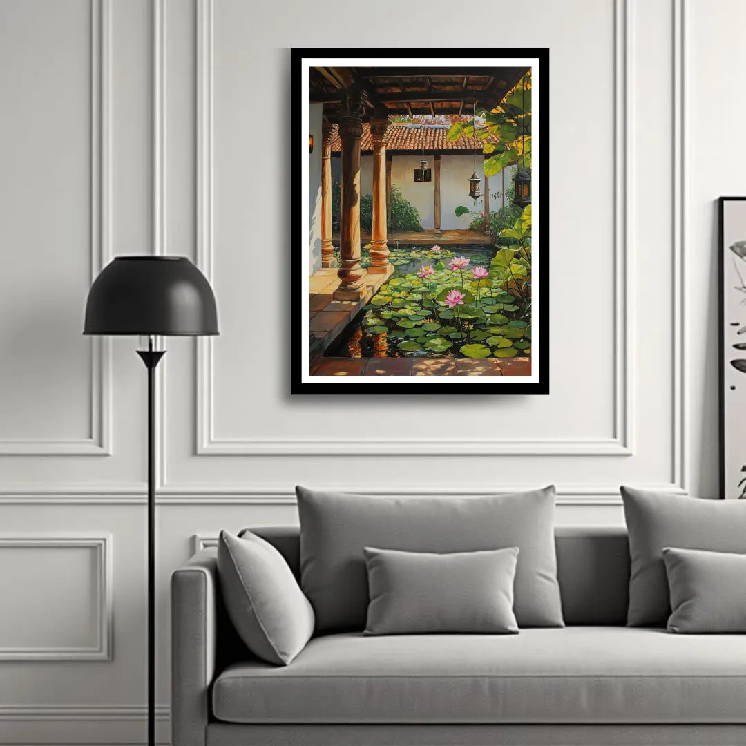Traditional courtyard garden canvas wall art painting
