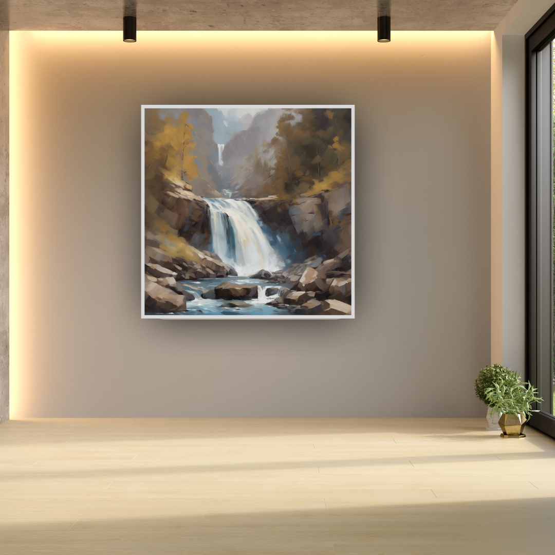 Autumn Rocky Waterfall Canyon - Wall Art Canvas