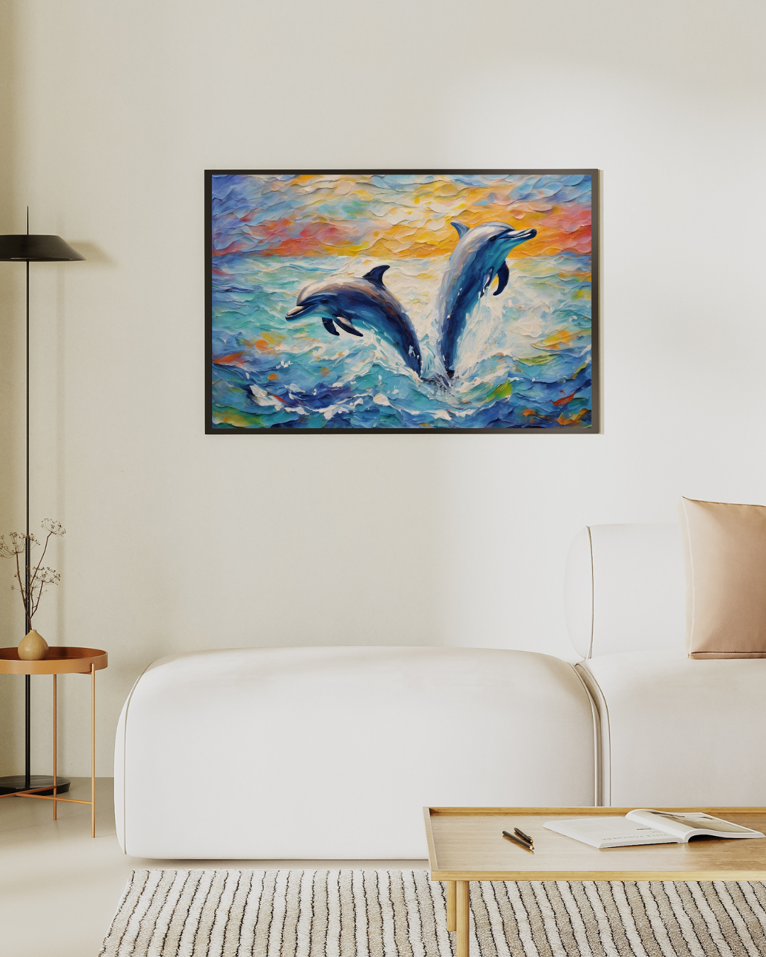 Dolphin Abstract Art - Textured Marine Animal Canvas Painting