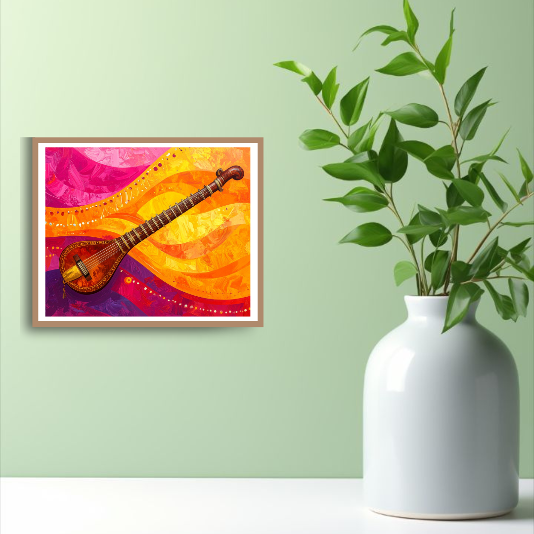 Vibrant Abstract Sitar Canvas Wall Art