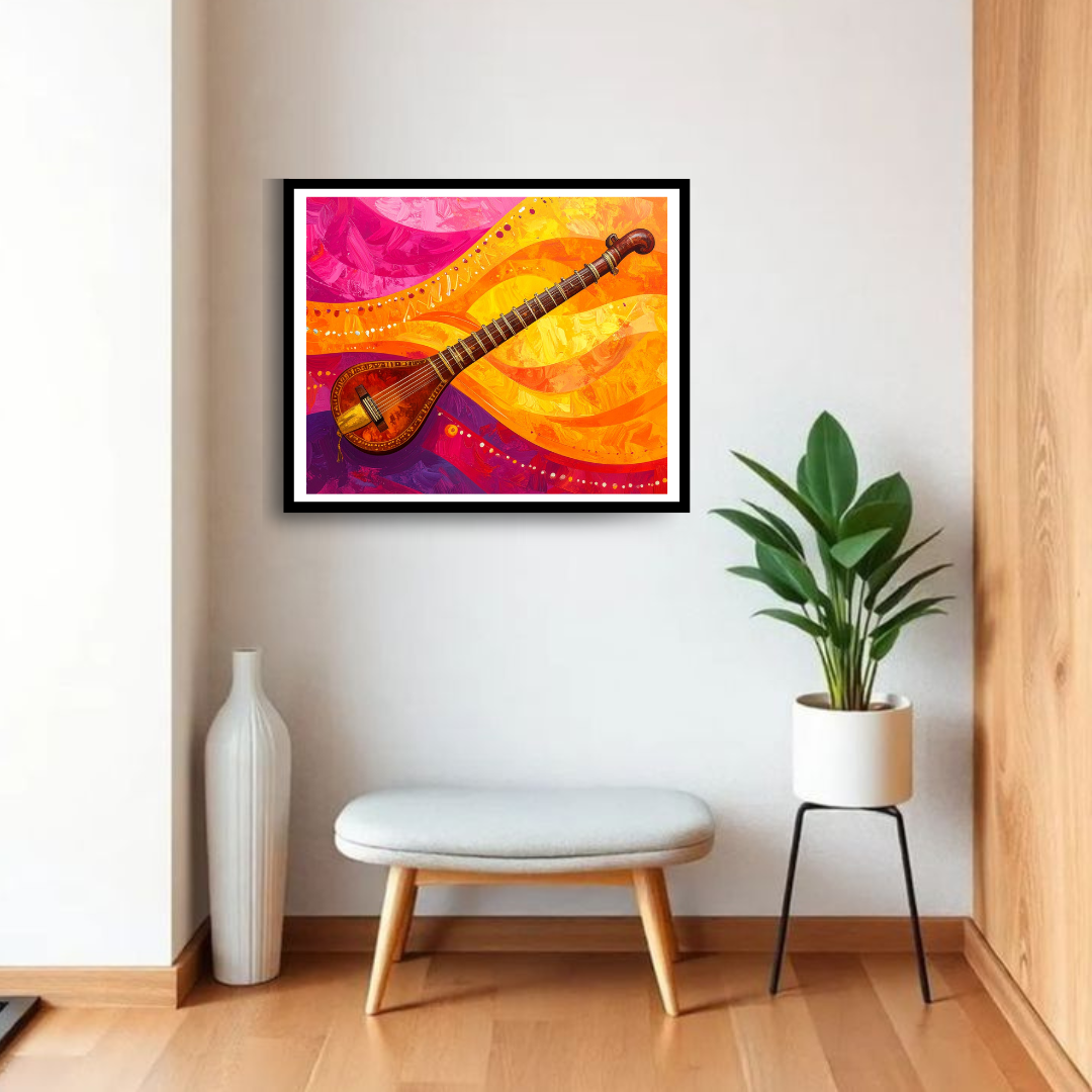 Vibrant Abstract Sitar Canvas Wall Art