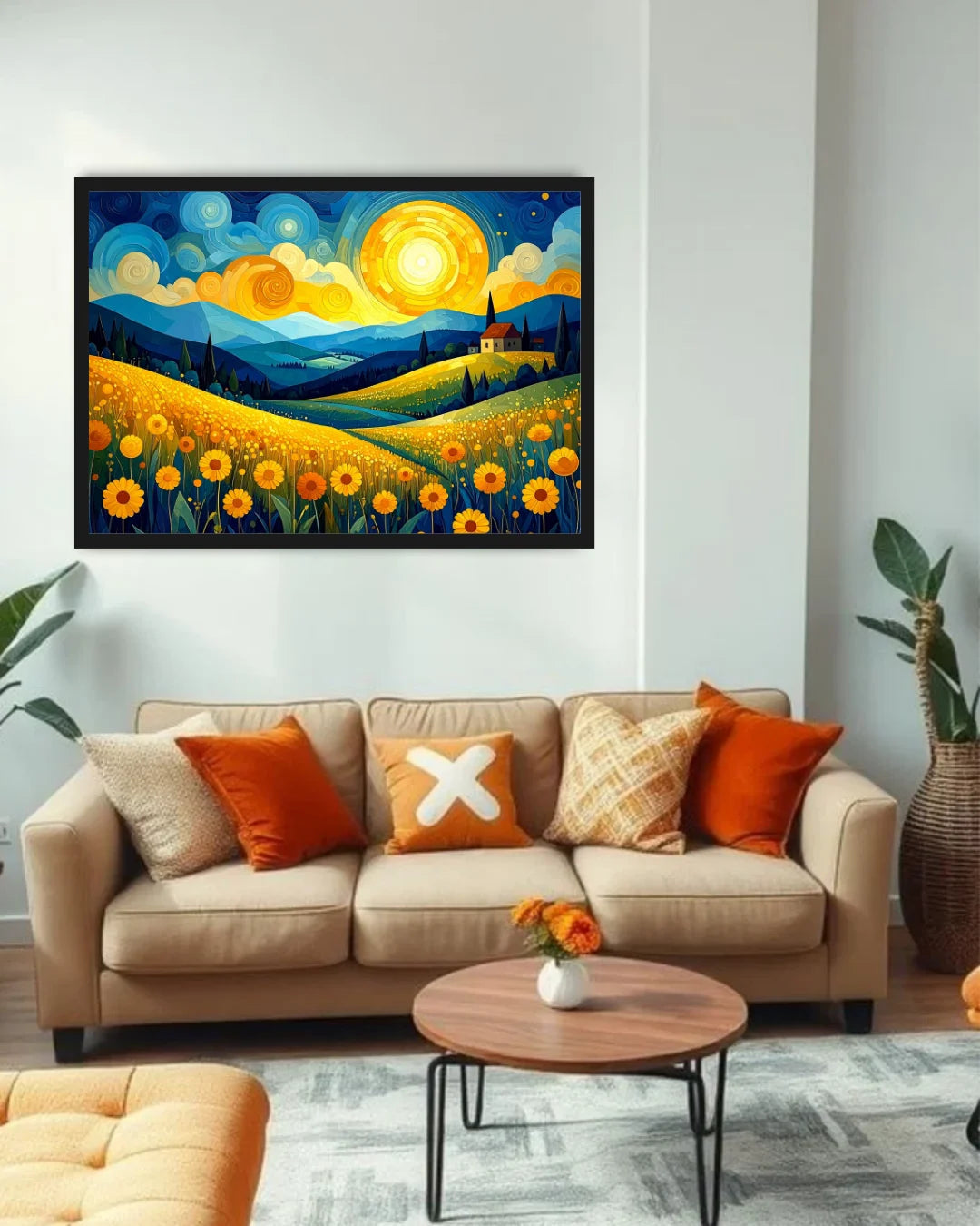 Golden Sunlit Hills Landscape - Wall Art Canvas WallArtVibes