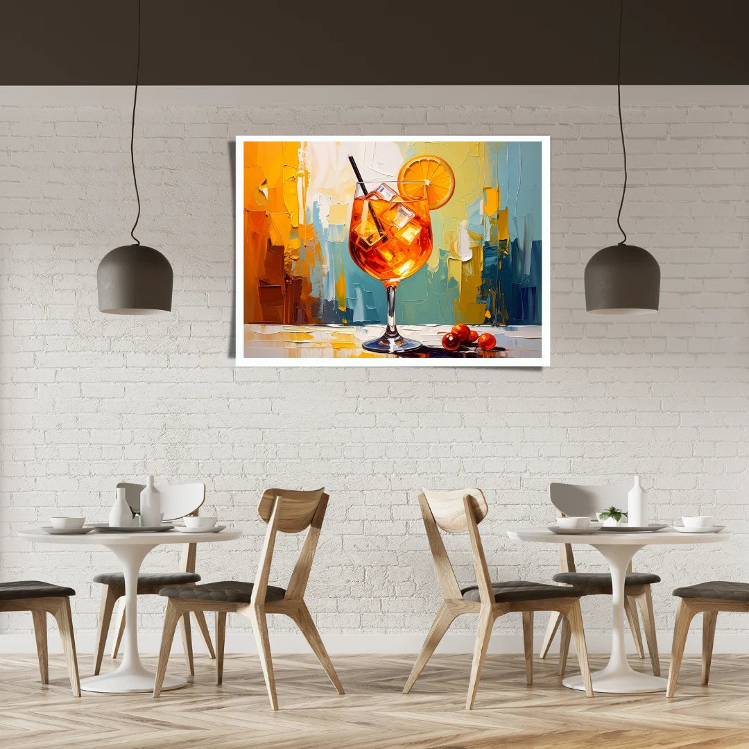 Vibrant Orange Cocktail Glass Art Print - Contemporary Kitchen Wall Decor