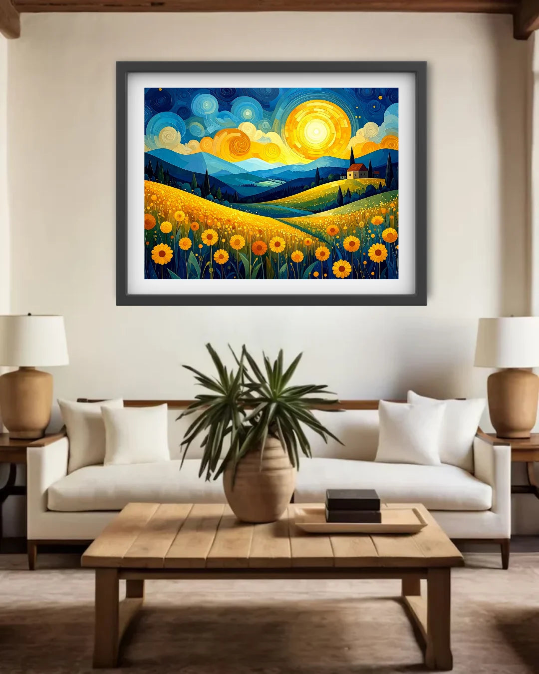 Golden Sunlit Hills Landscape - Wall Art Canvas WallArtVibes