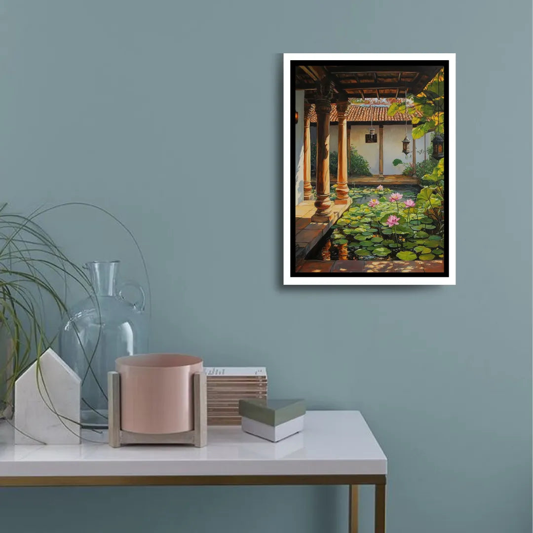 Heritage courtyard illustration canvas painting