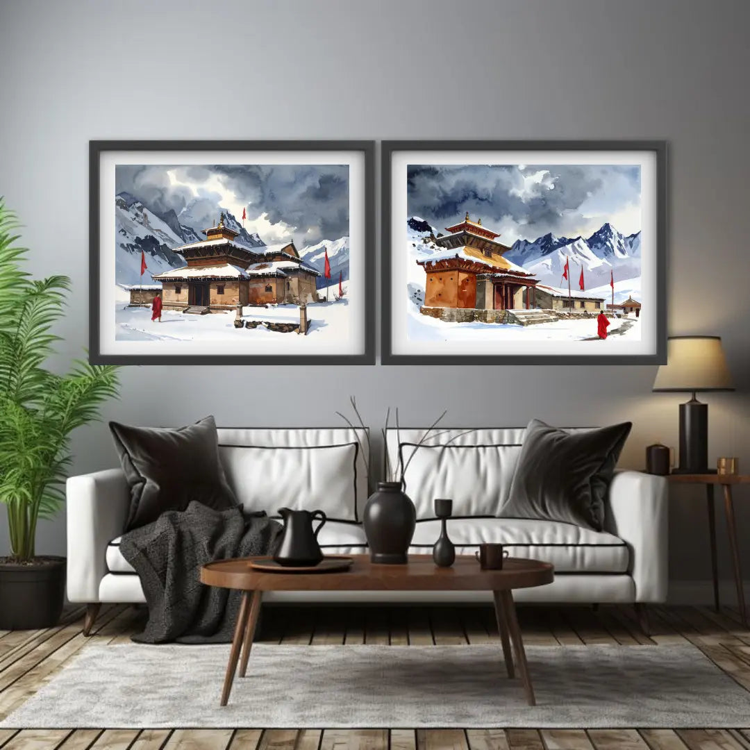 Himalayan snow house canvas wall art set