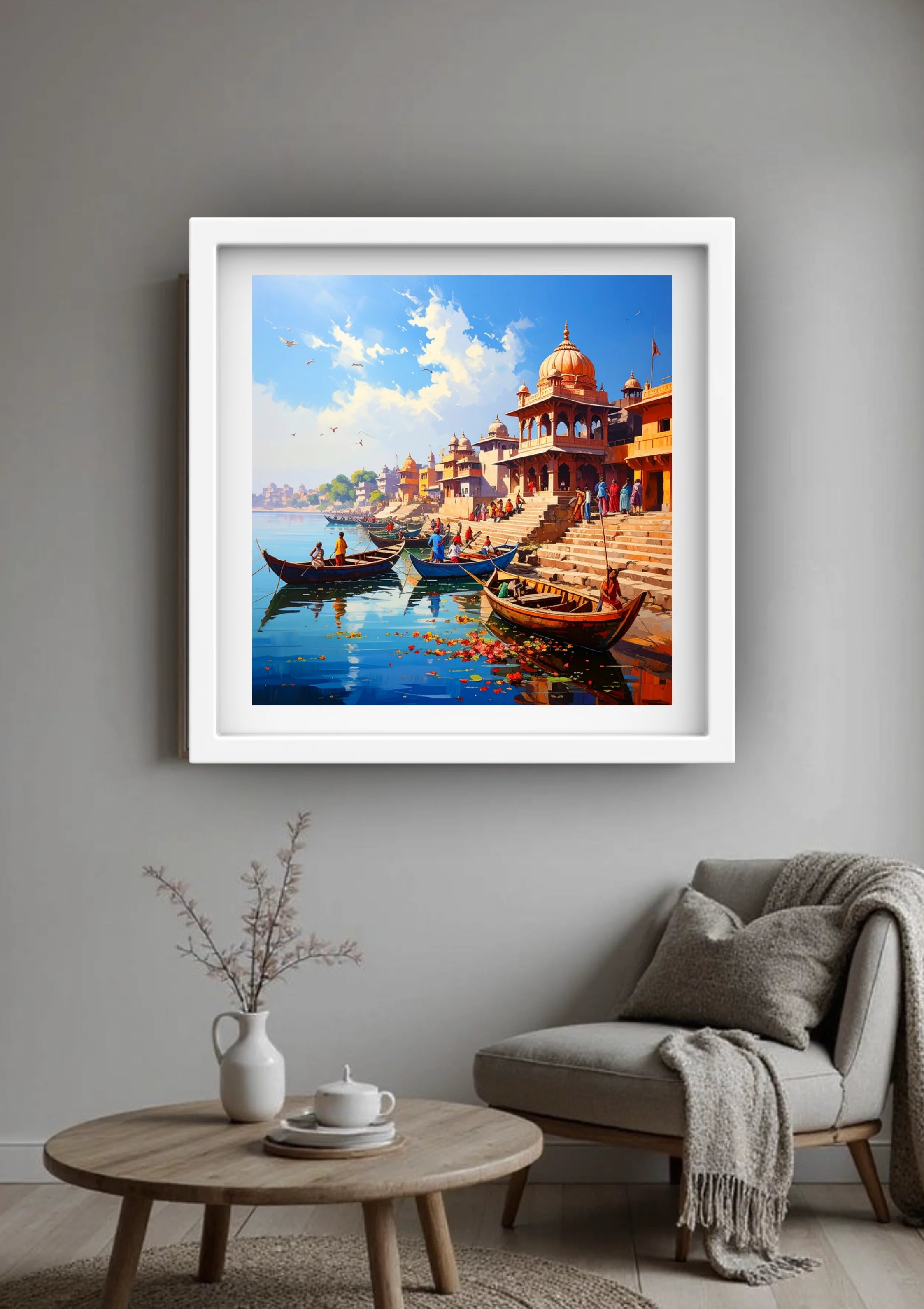 Indian riverside temple canvas painting artwork