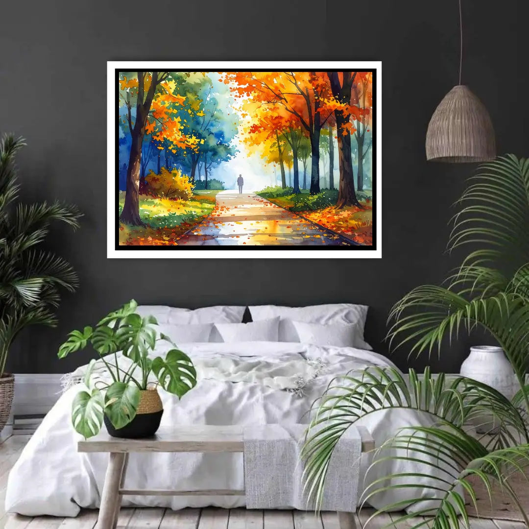 Autumn Forest Path Watercolor Painting – Wall Art Canvas