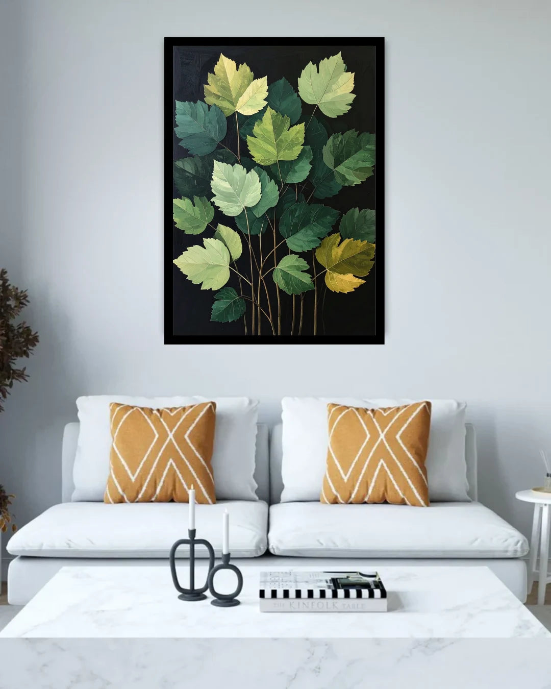 Green & Golden Leaves Botanical Art – Wall Art Canvas