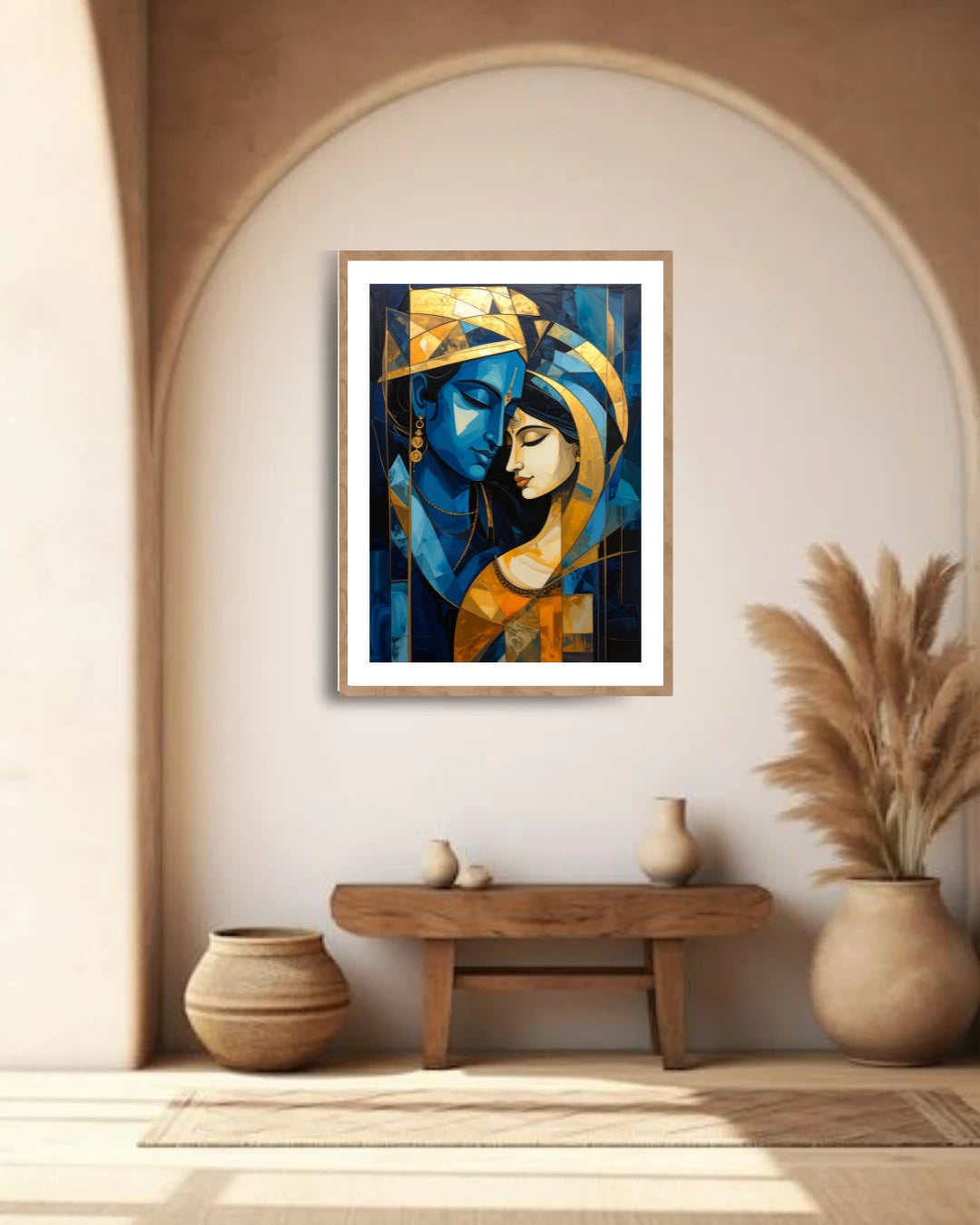 Radha Krishna: Azure & Gold - Wall Art Canvas