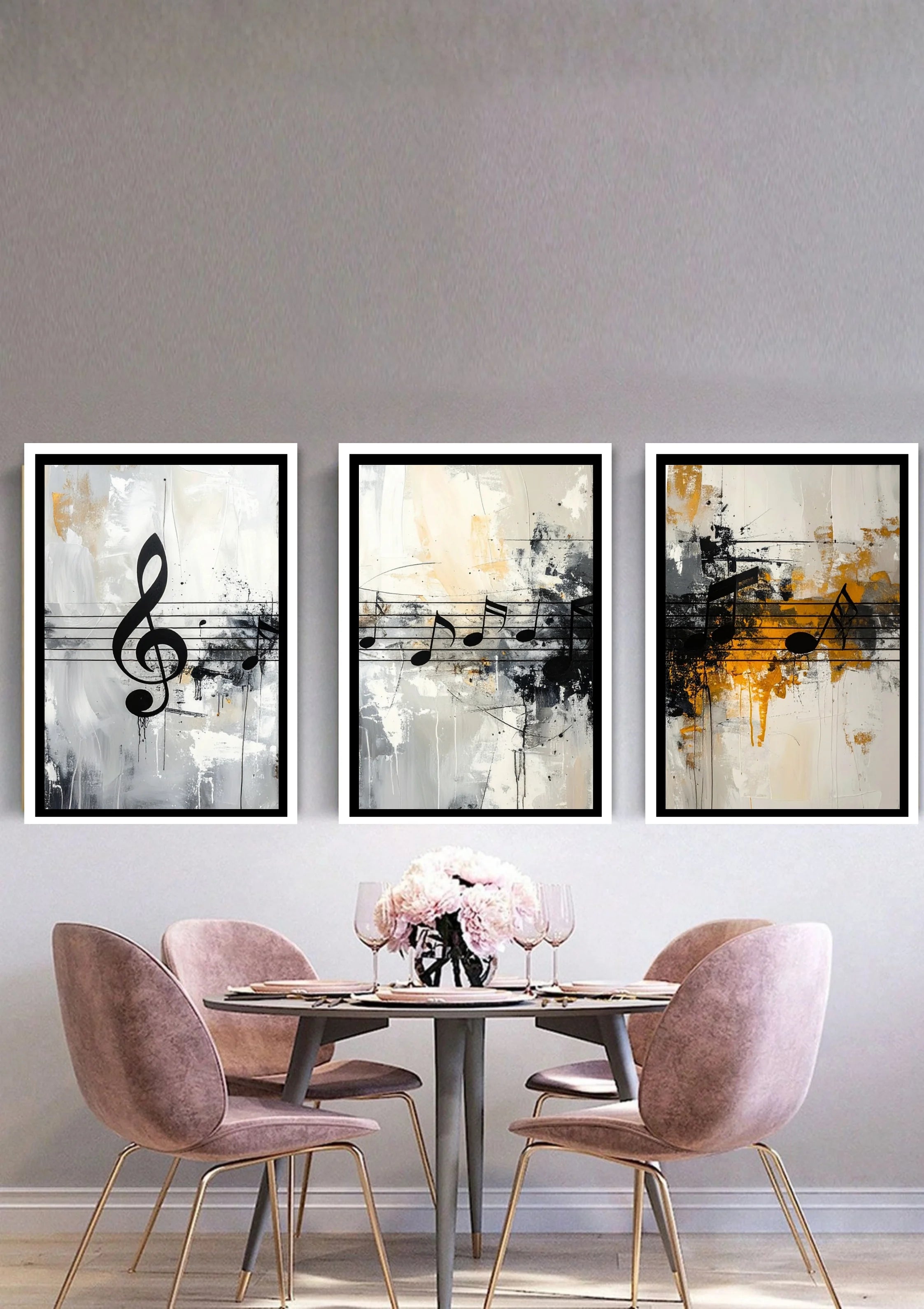 Modern Abstract Music Painting 3 Panel Set - Wall Art Canvas