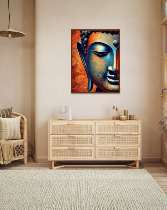 Ethereal Calm: Buddha in Flames - Wall Art Canvas