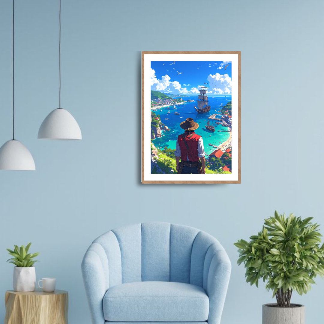 Pirate Captain Harbor Overlook Retro Canvas Art
