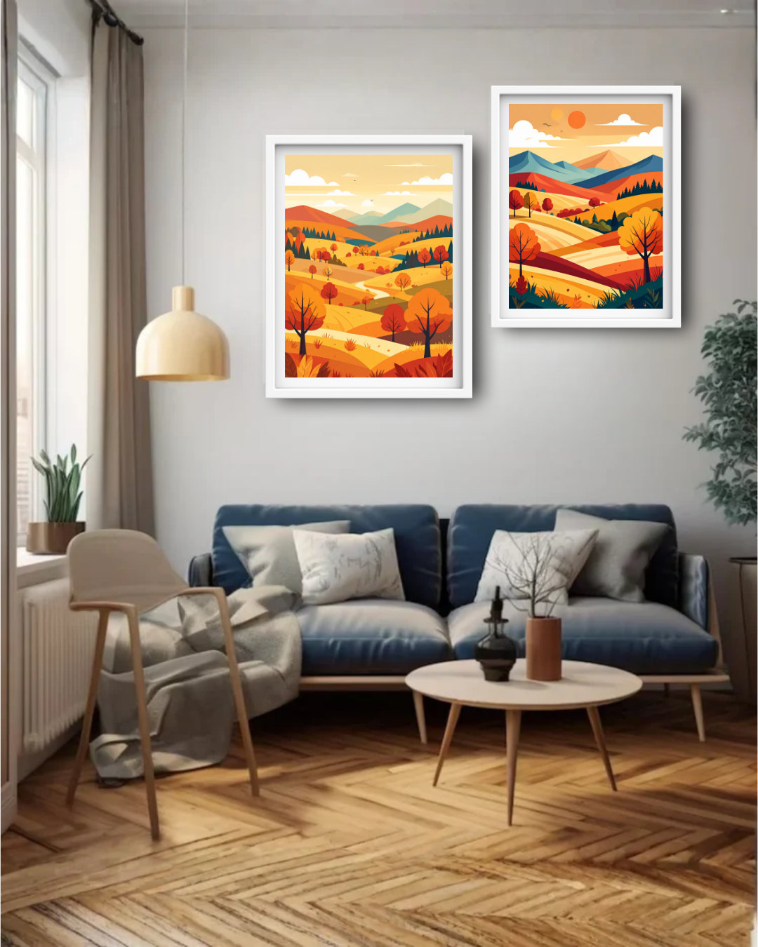 Abstract Warm Desert Hills Landscape - Set of 2 - Wall Art Canvas WallArtVibes