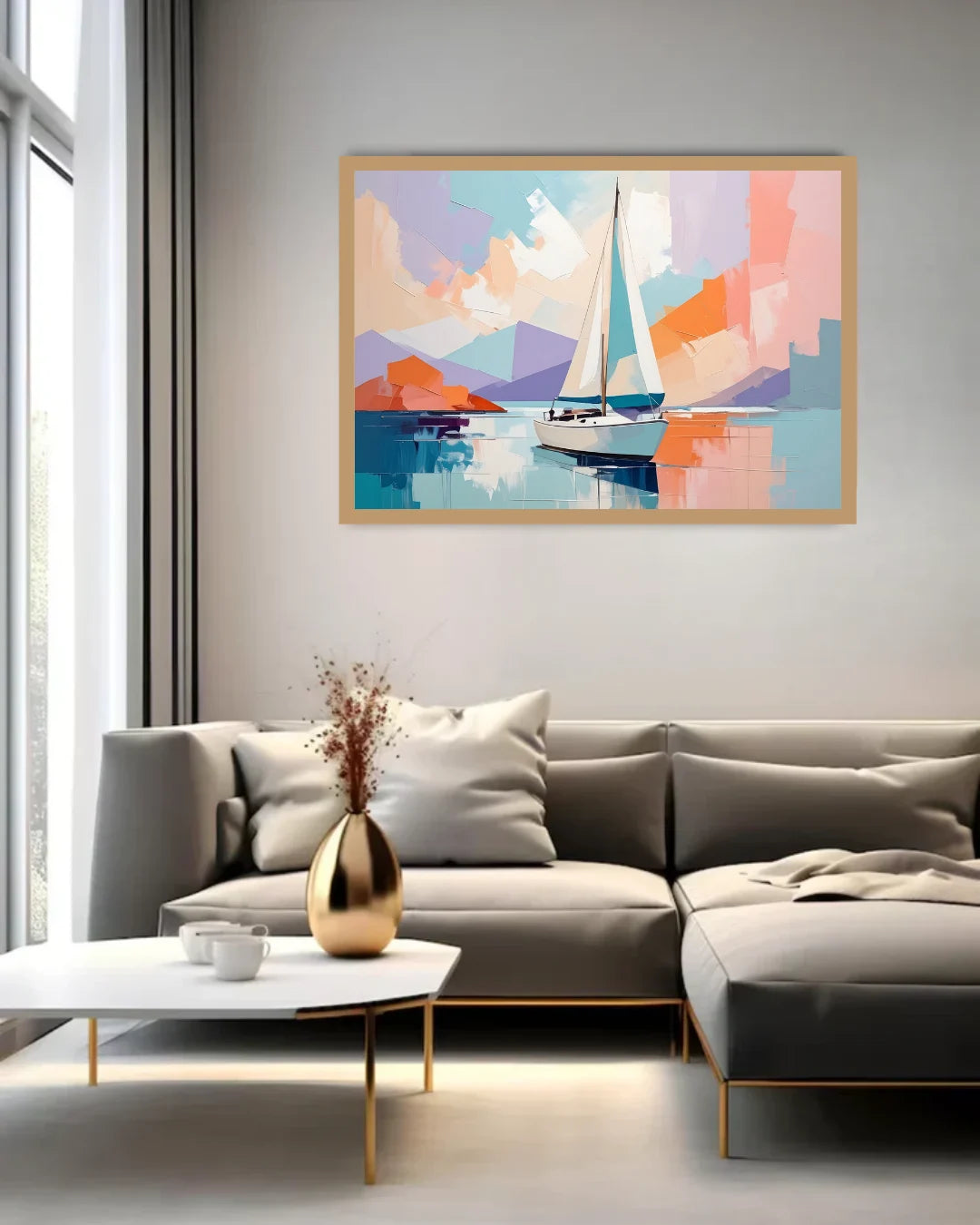 Modern Seascape Sailboat Canvas Painting for Elegant Living Room Wall Decor