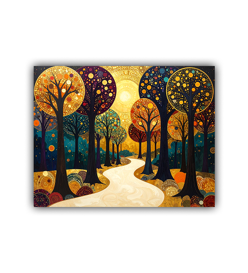 Colorful abstract autumn forest path canvas wall art