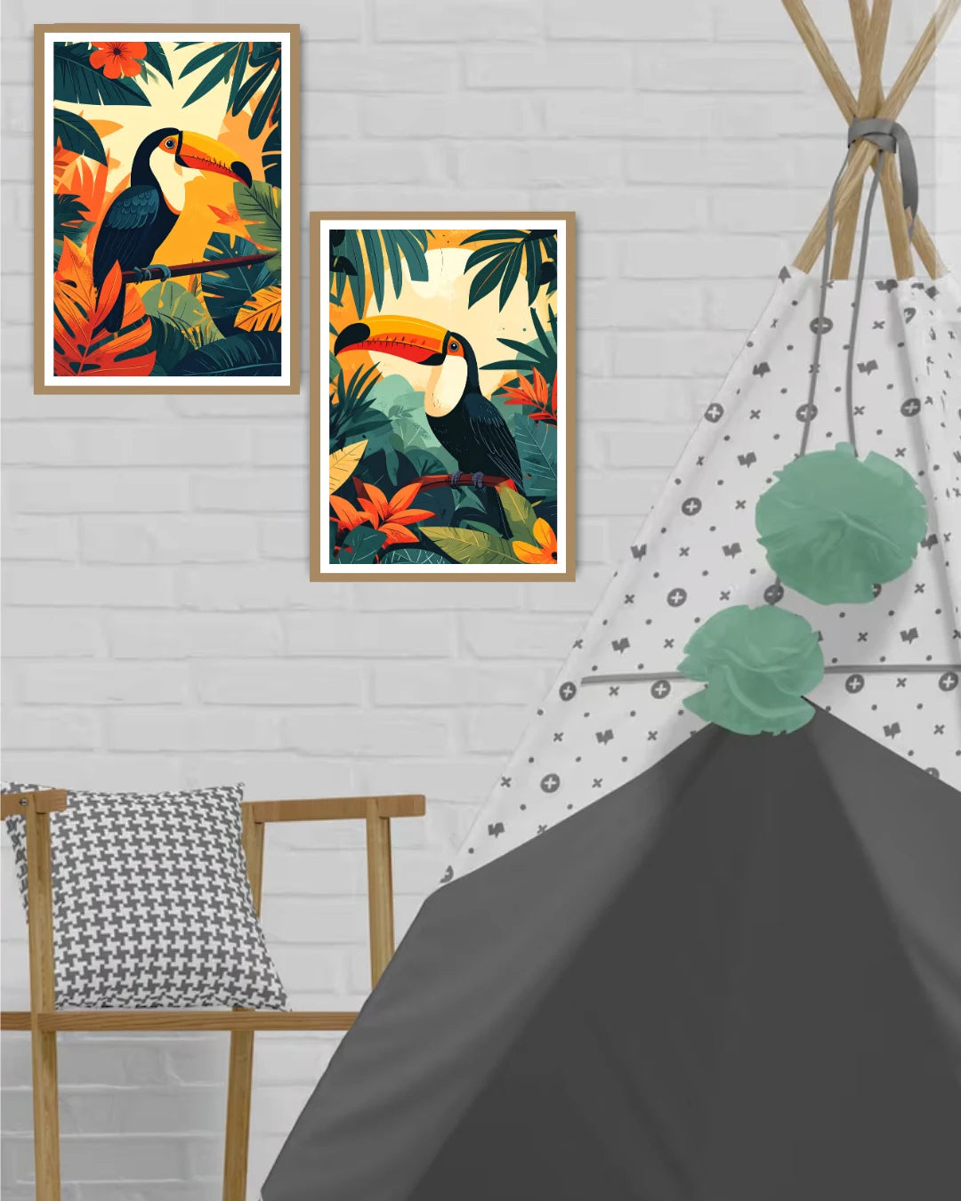 Abstract bird canvas wall art set in living room
