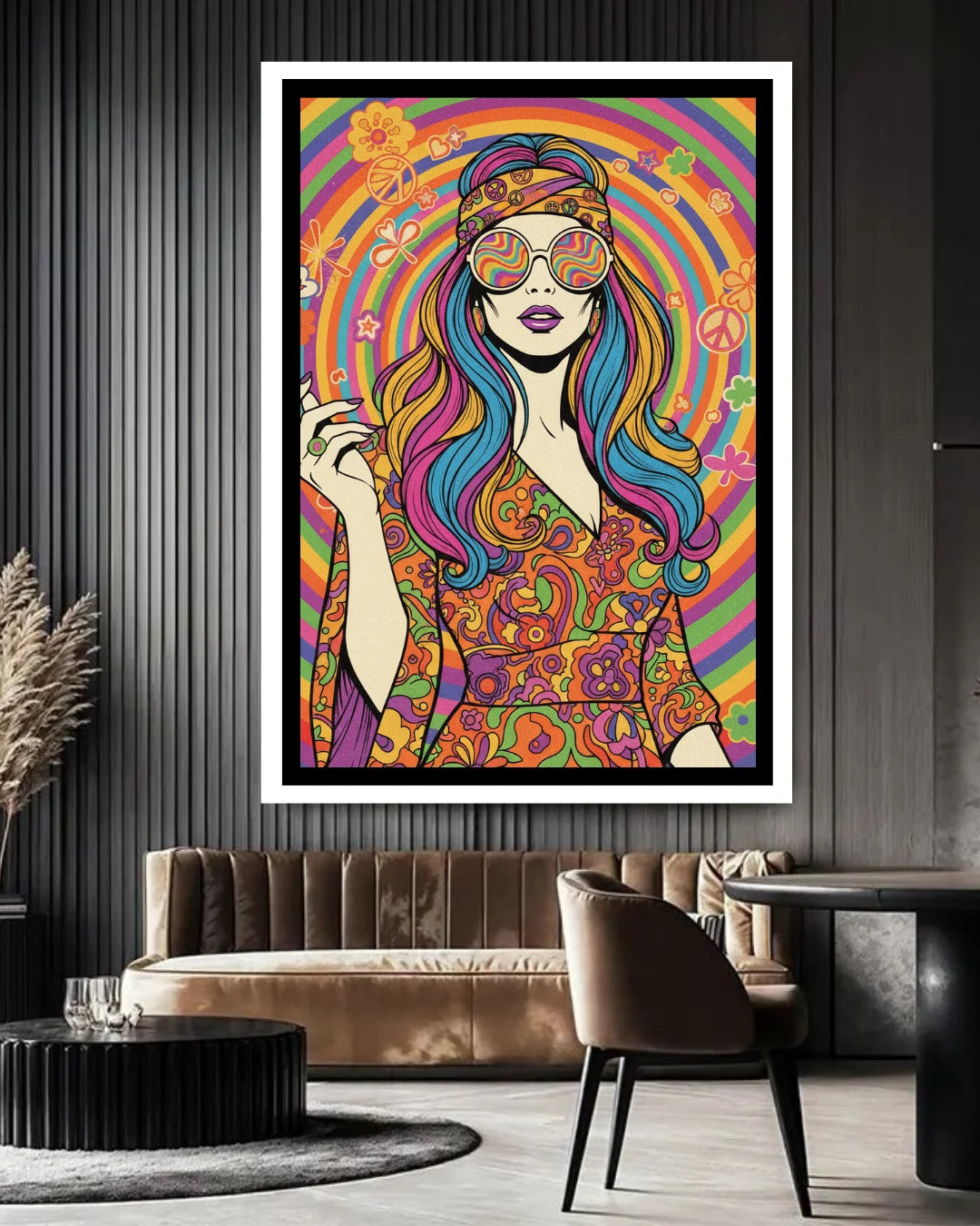 Abstract decorative portrait canvas wall art in modern room