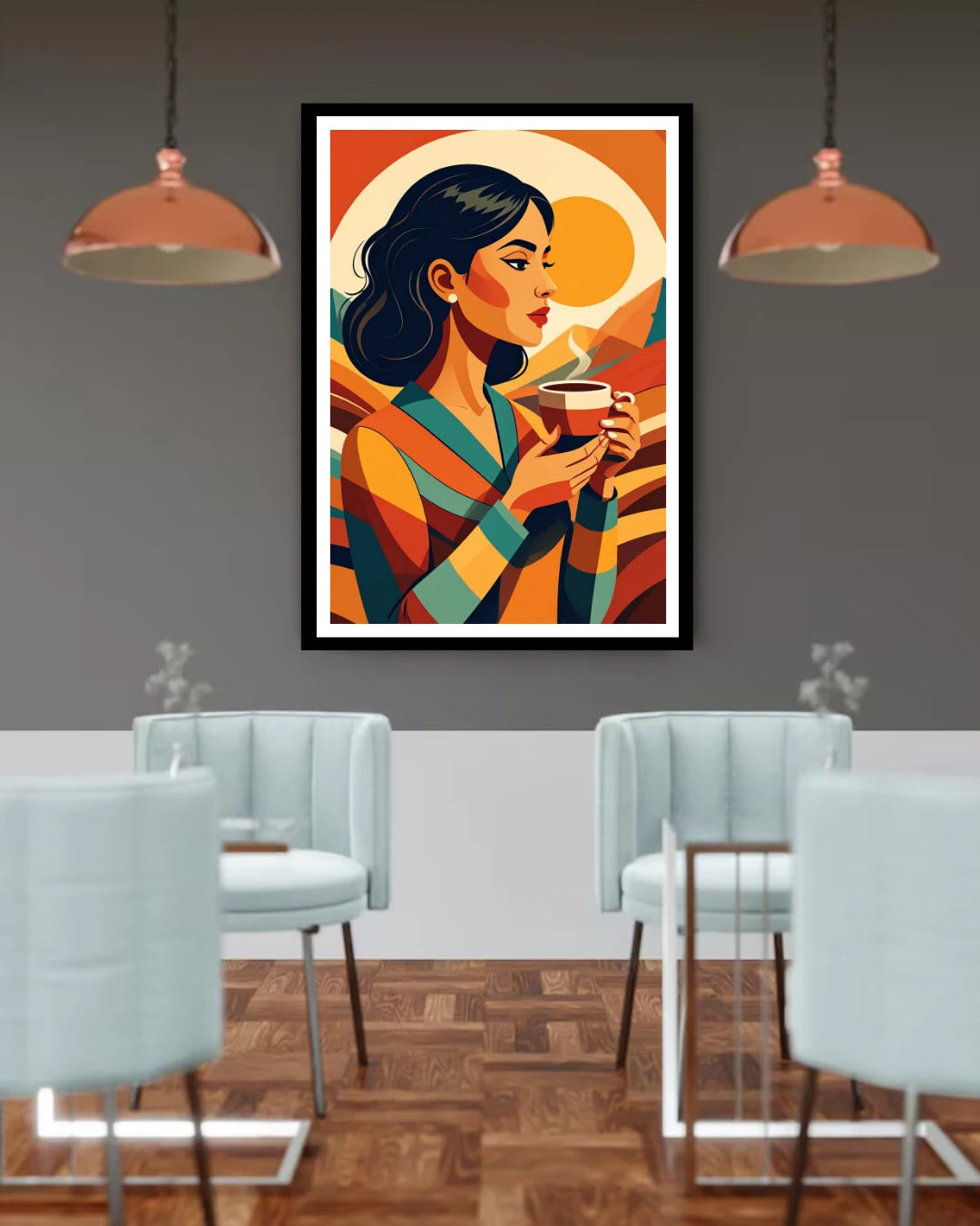Abstract figurative portrait canvas wall art in modern interior