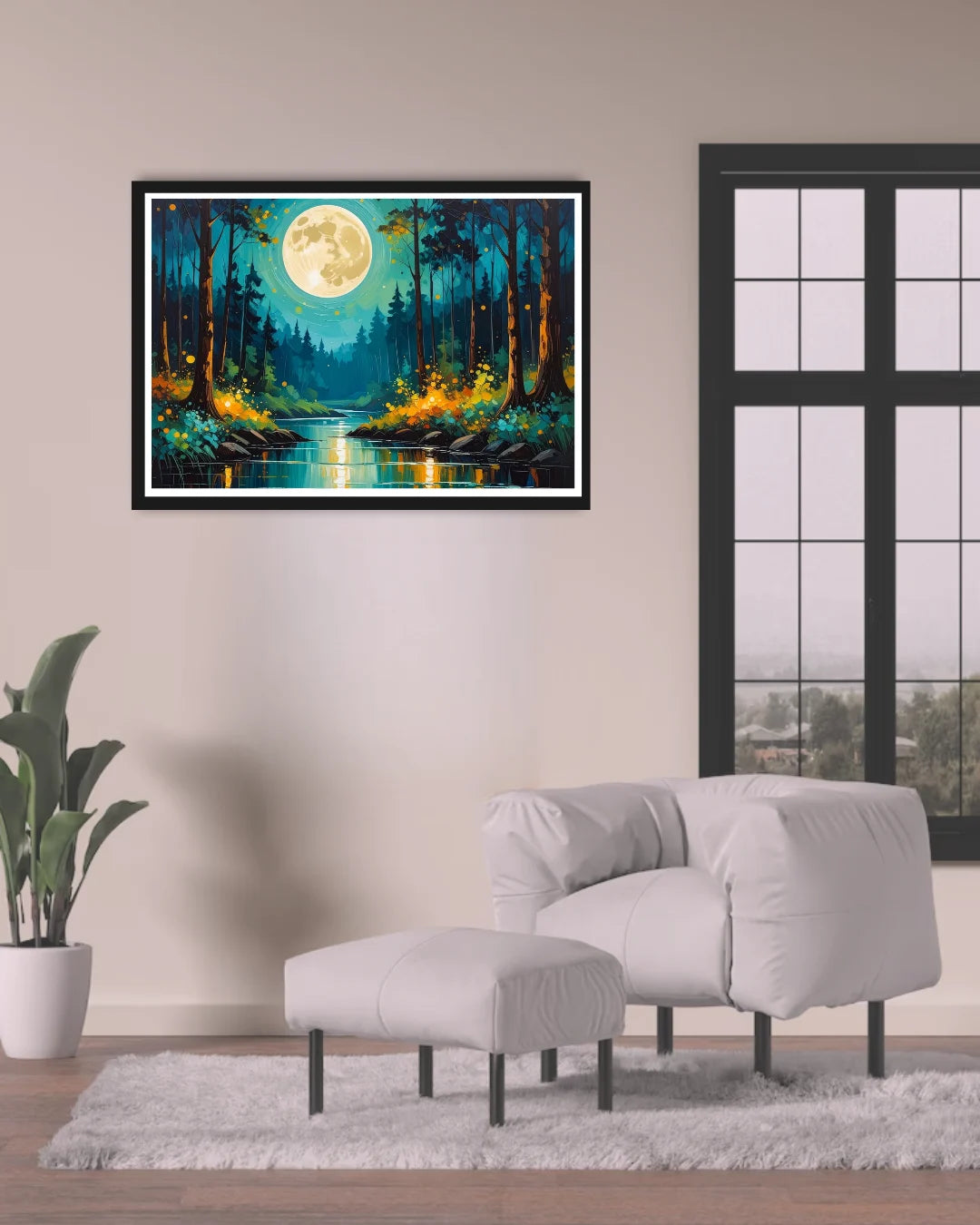 Abstract forest lake canvas wall art in living room