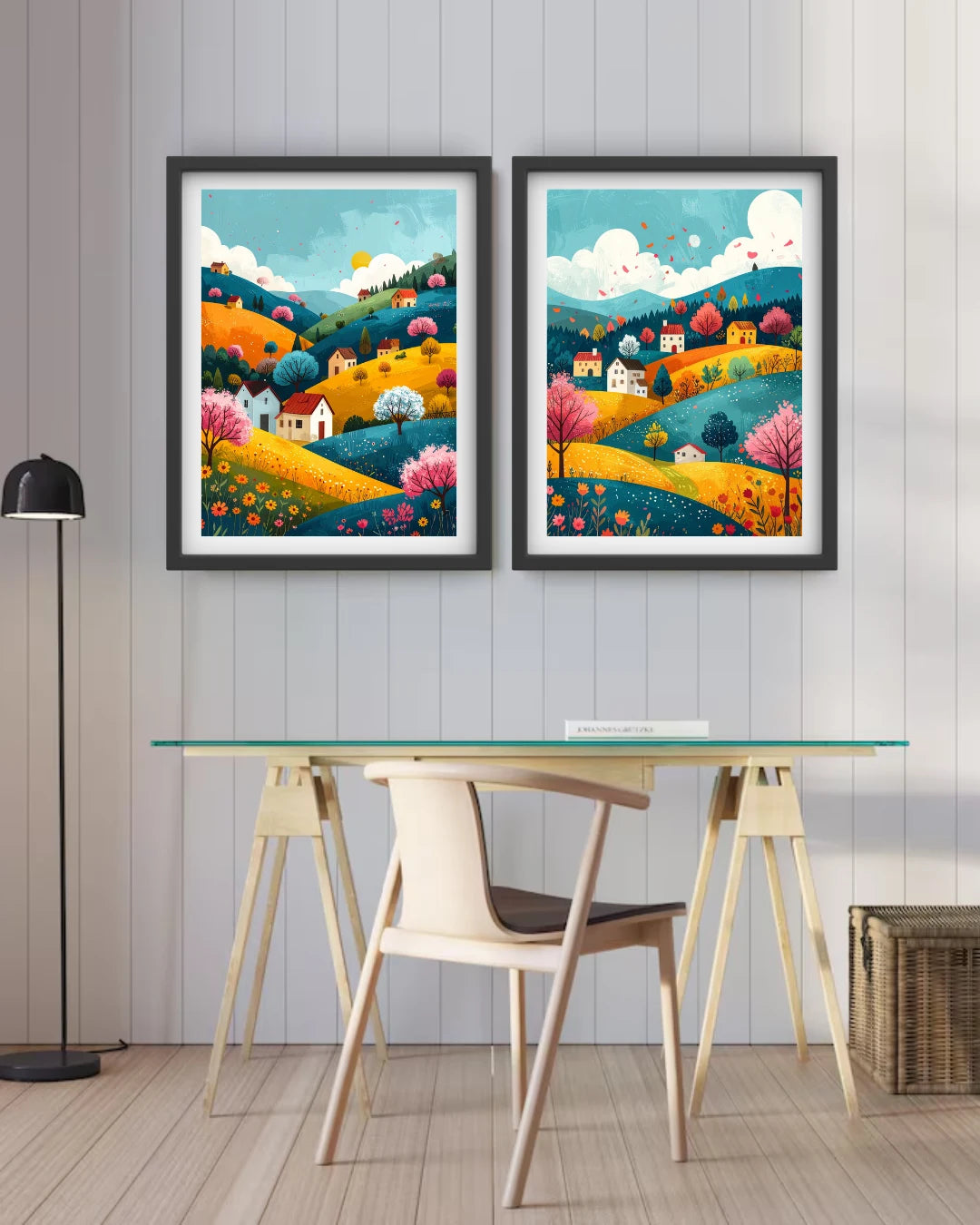 Abstract mountain canvas wall art set in living room