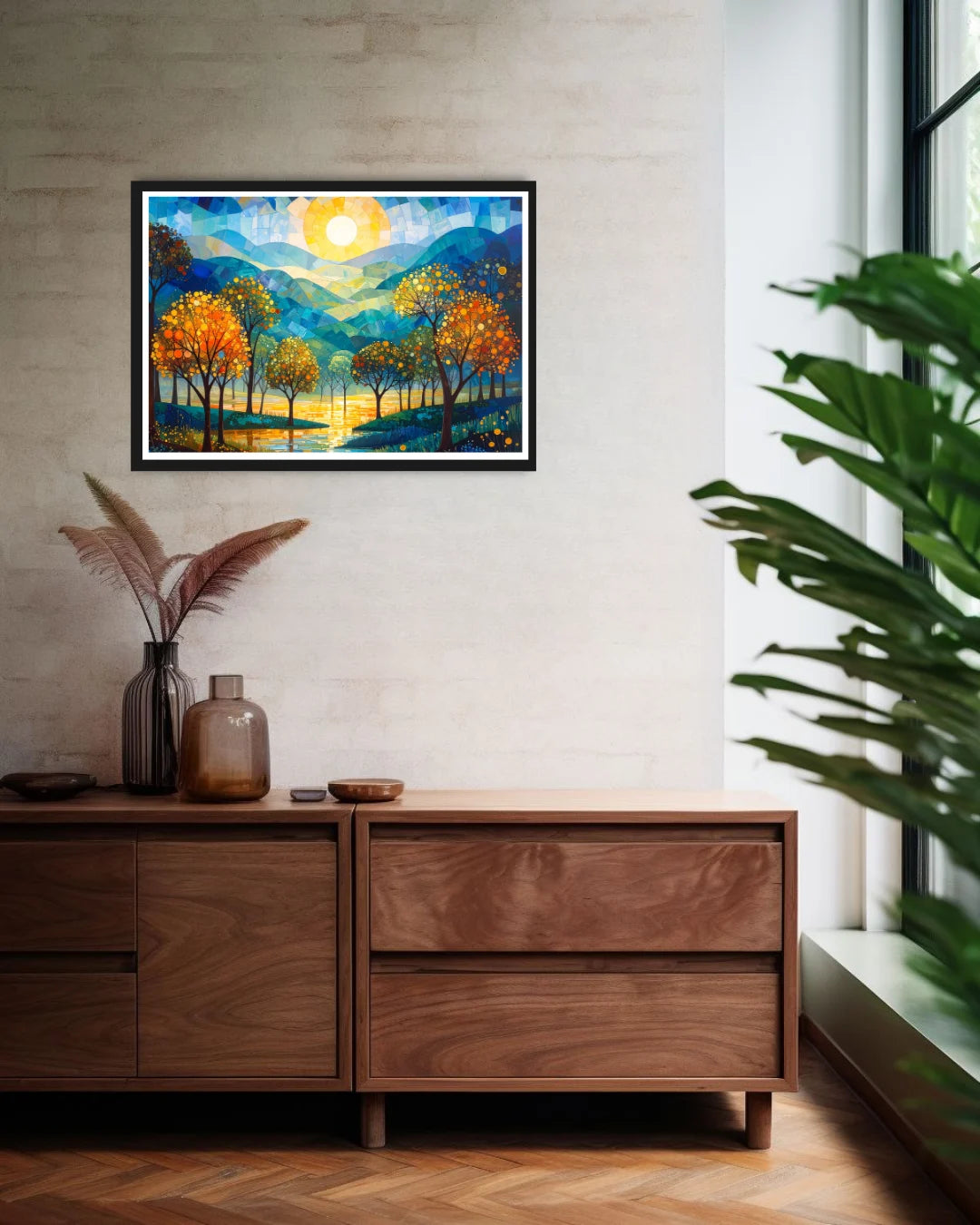 Abstract nature landscape canvas wall art in modern living room