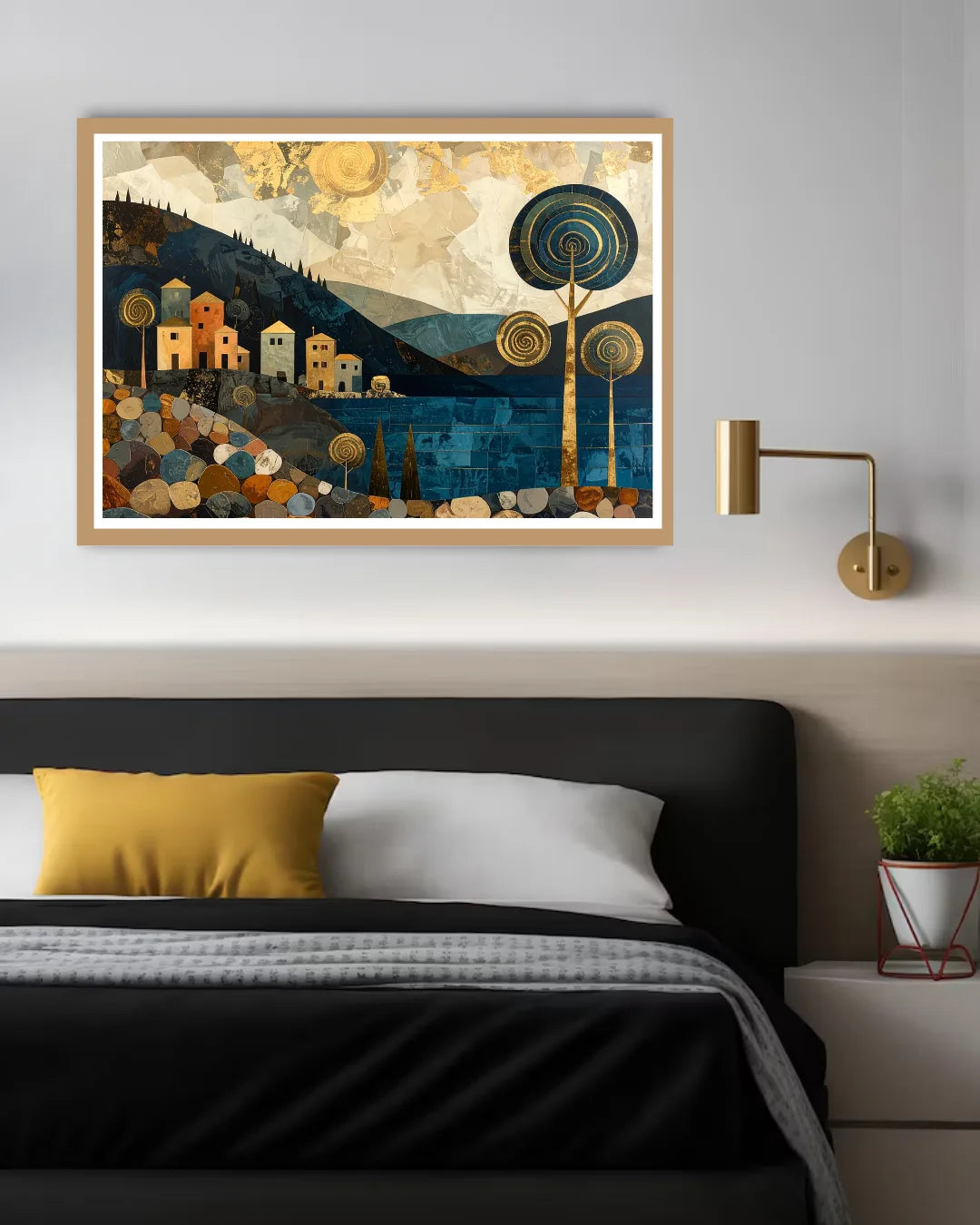 Abstract night landscape canvas wall art in contemporary room