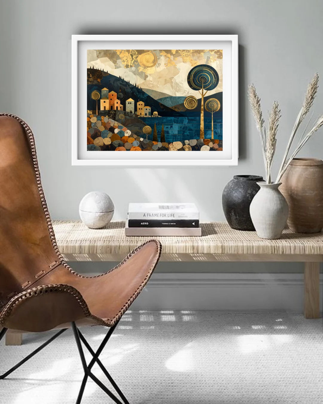 Abstract night hills moon canvas wall art in modern living room