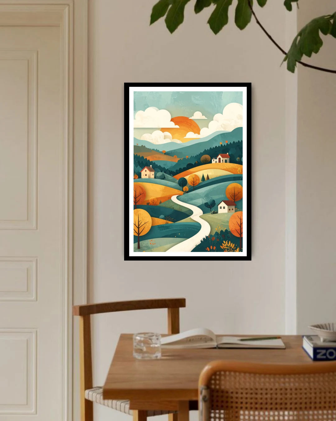Abstract pastel landscape canvas wall art in contemporary space