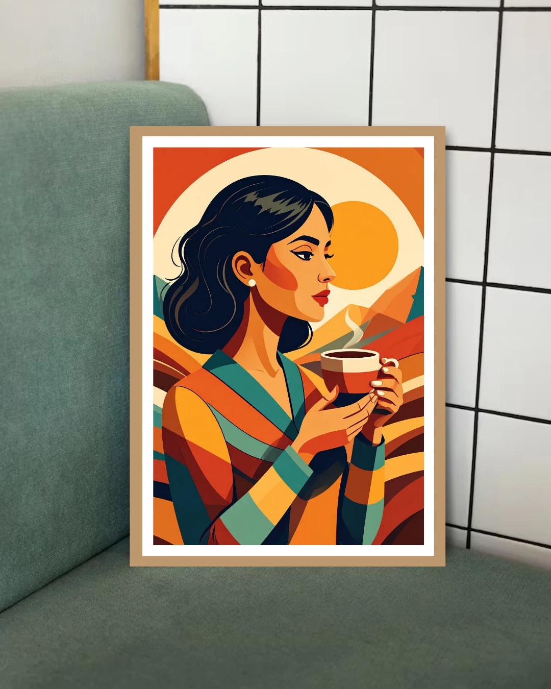 Abstract portrait canvas wall art in contemporary space