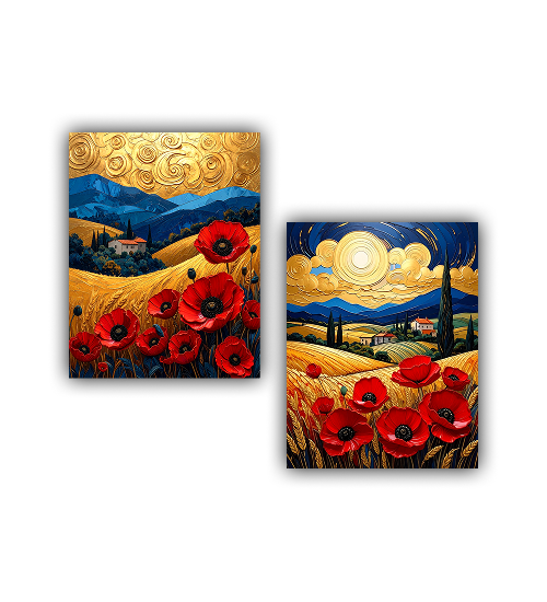 Colorful abstract red flower landscape canvas wall art set